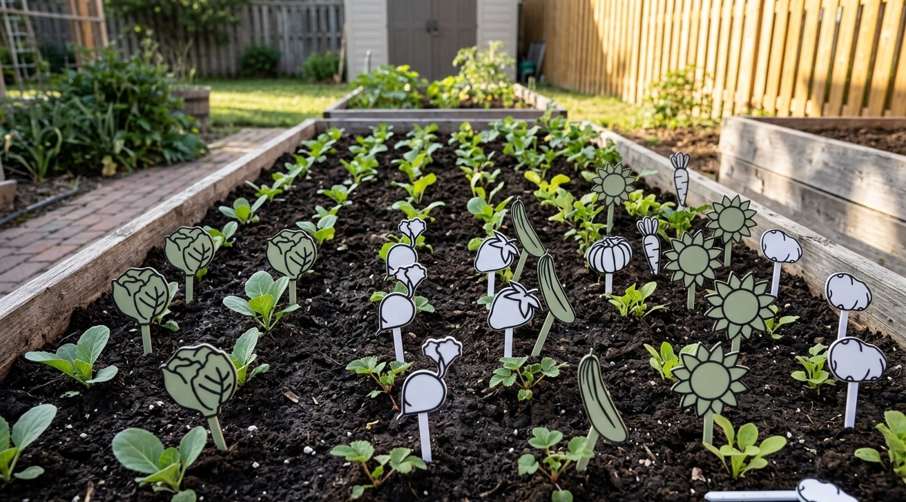 PlantSigns in a garden bed