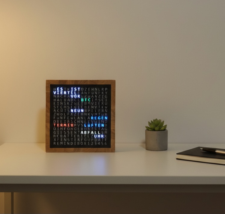 WordClock auf einem Schreibtisch